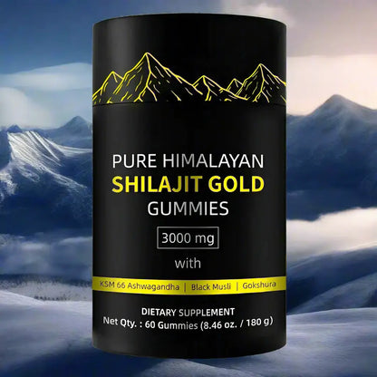 Calm Chew™ Pure Himalayan Shilajit Gold Gummies package featuring 3000 mg nutrient-rich formula for energy and balance.