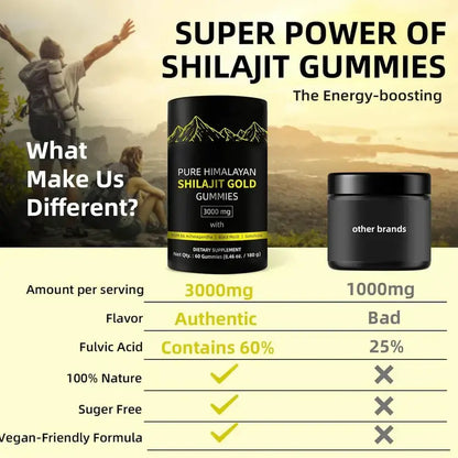 Comparison of Pure Himalayan Shilajit Gold Gummies vs. other brands, highlighting energy-boosting benefits.