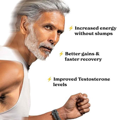 Senior man showcasing benefits of increased energy, faster recovery, and improved testosterone levels.